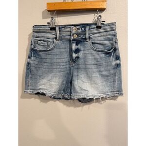 KanCan Signature Kurvy Shorts Womens 28 Blue Denim High-Rise Frayed Hem 2-Button